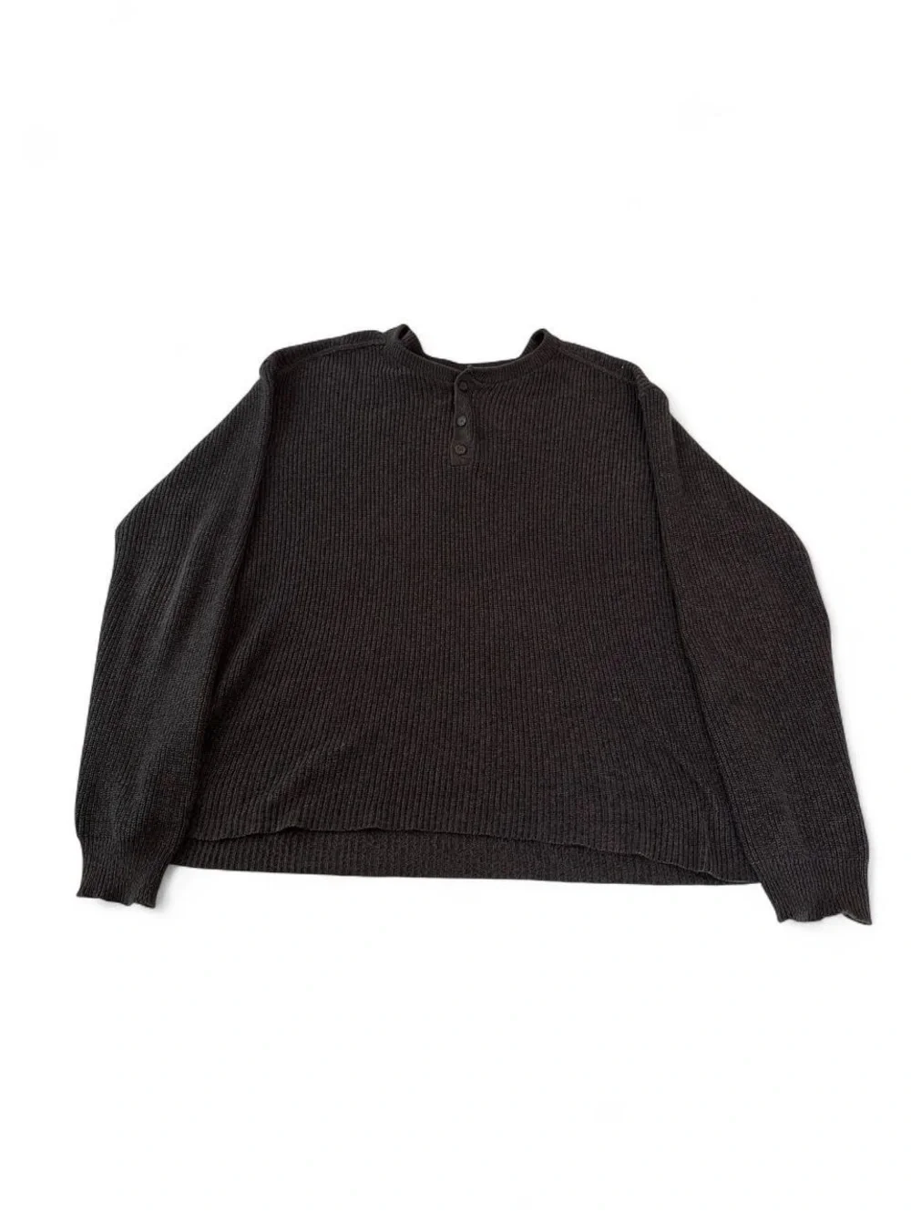 Haggar Men's Black Waffle Knit Crewneck Henley Sweater